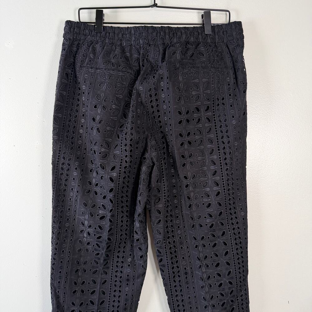 J. Crew Pull-on Easy Pants Black Eyelet High Rise Cropped Straight Leg Size 12 - Picture 8 of 12